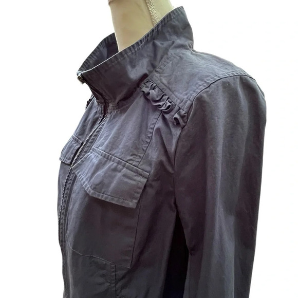 ModCloth Navy Blue Ruffle Peplum Cotton Zip Jacket Size Large - Picture 7 of 14